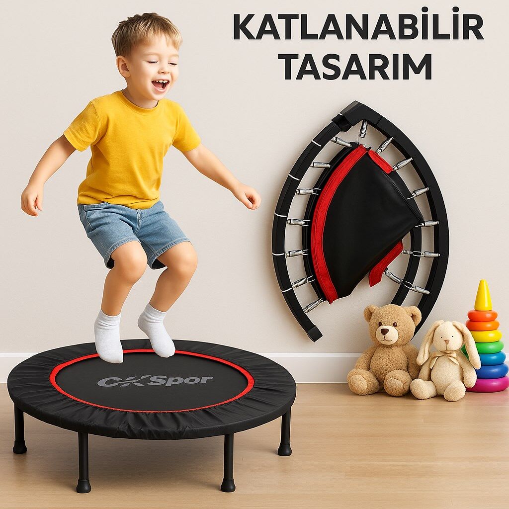 102 CM Katlanabilir Trambolin – Taşınabilir Egzersiz Kırmızı Trambolini