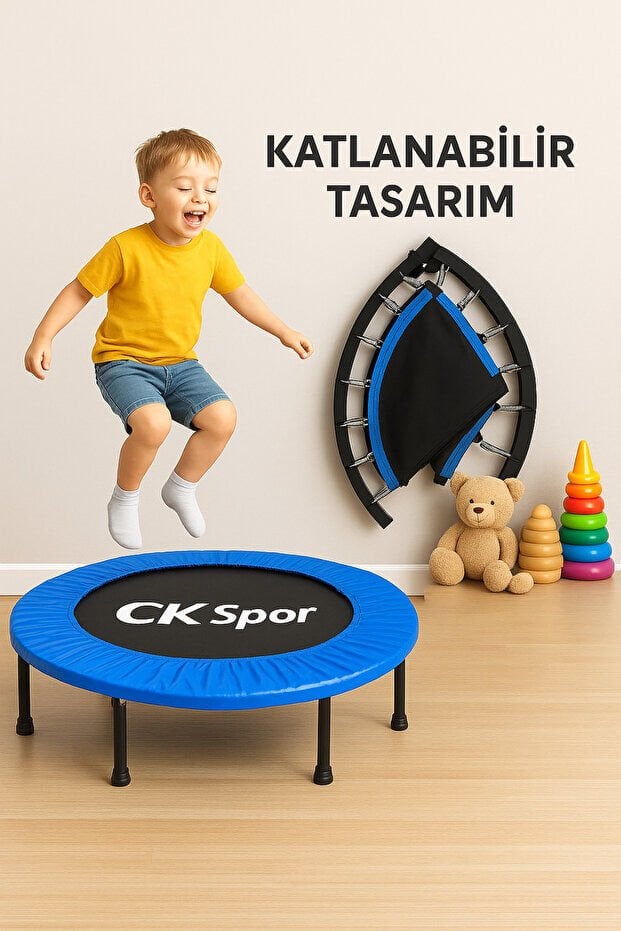 102CM Katlanabilir Trambolin – Taşınabilir Egzersiz Mavi Trambolini