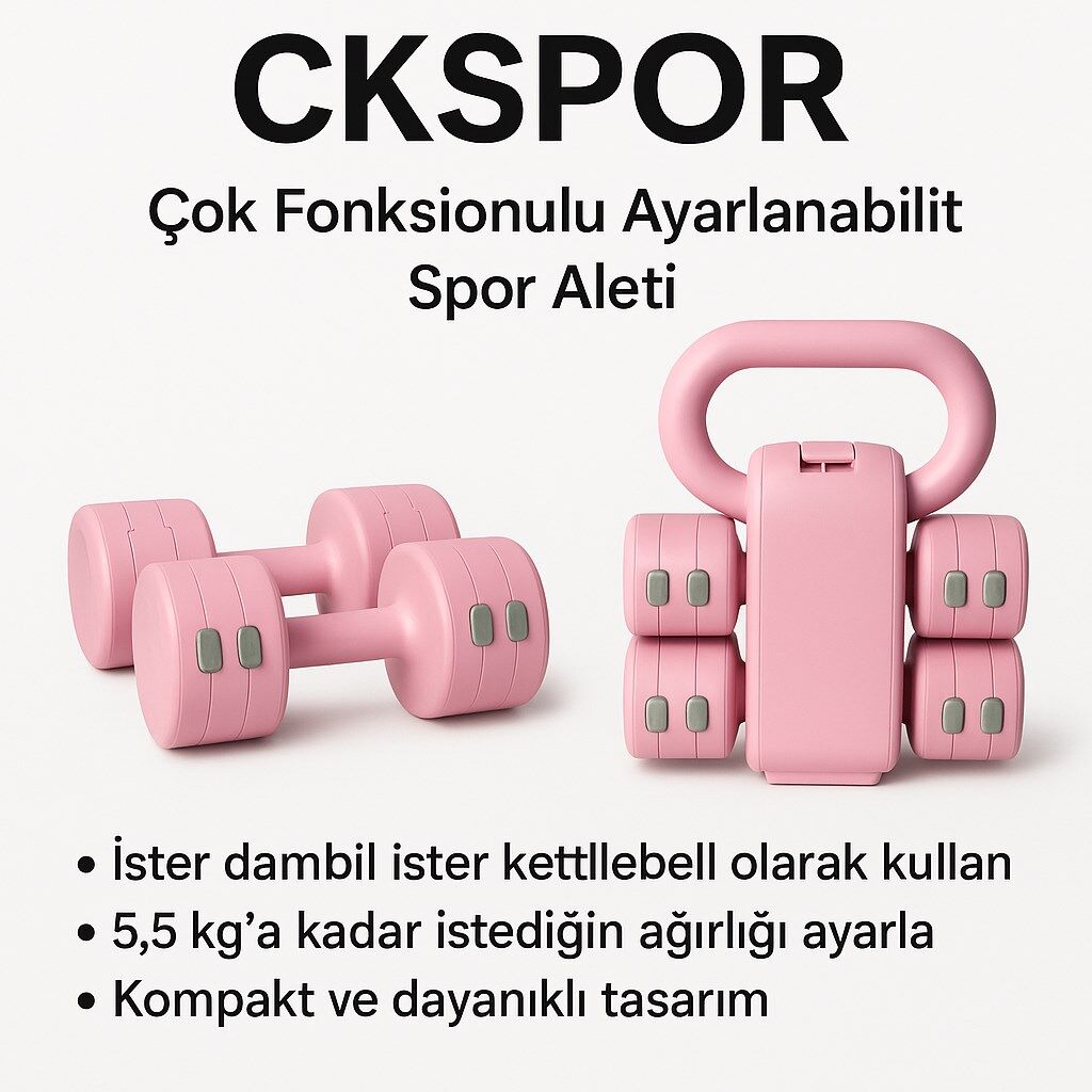 Ayarlanabilir Dambıl ve Kettlebell Seti 5,5 Kg Pembe