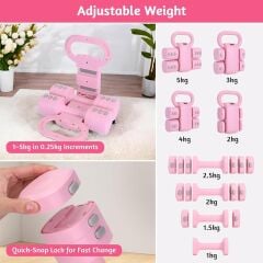 Ayarlanabilir Dambıl ve Kettlebell Seti 5,5 Kg Pembe