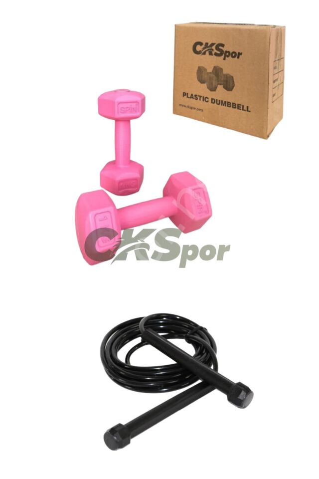 2’li Başlangıç Fitness Seti – 1KG x2 Dambıl (Toplam 2 KG) + Atlama İpi – Evde Spor ve Kardiyo Seti