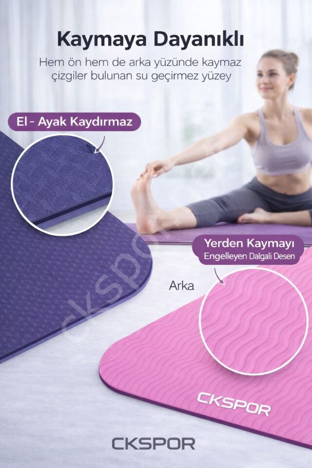 Profesyonel TPE Yoga Matı 6 mm – Kaymaz Taban Çift Katmanlı Spor Matı