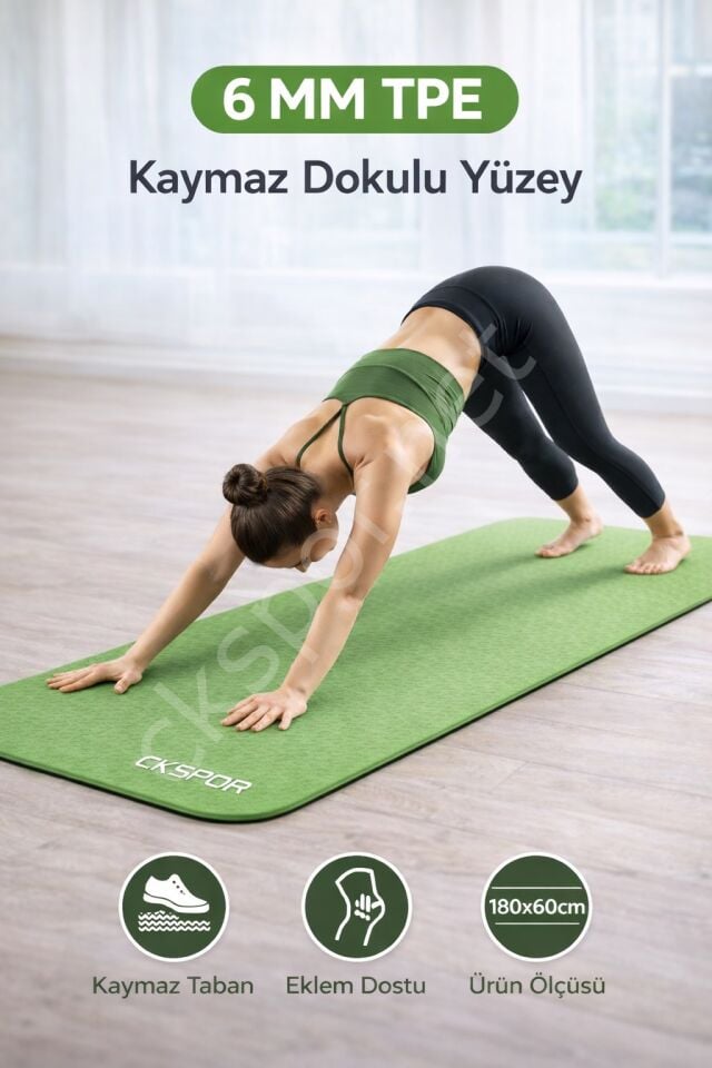 Profesyonel TPE Yoga Matı 6 mm – Kaymaz Taban Çift Katmanlı Spor Matı