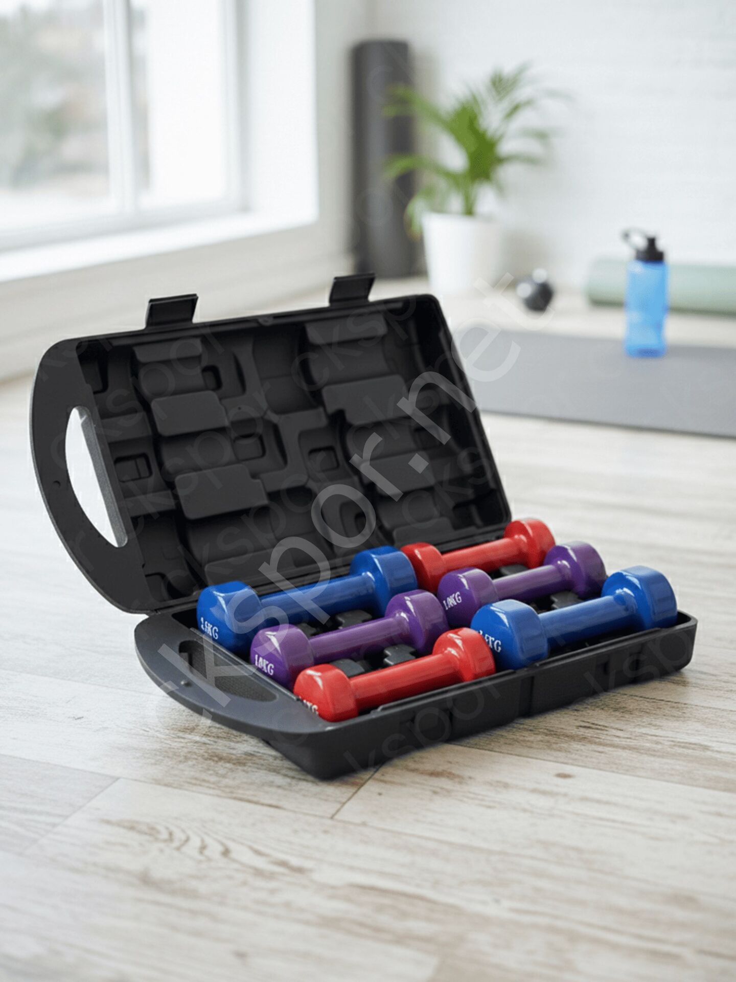 10 KG Renkli ve Çantalı Vinil Dambıl Seti – Demir Dolgulu, Vinly Kaplamalı Konforlu Fitness  Set