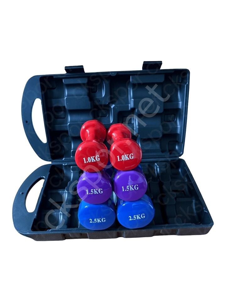 10 KG Renkli ve Çantalı Vinil Dambıl Seti – Demir Dolgulu, Vinly Kaplamalı Konforlu Fitness  Set