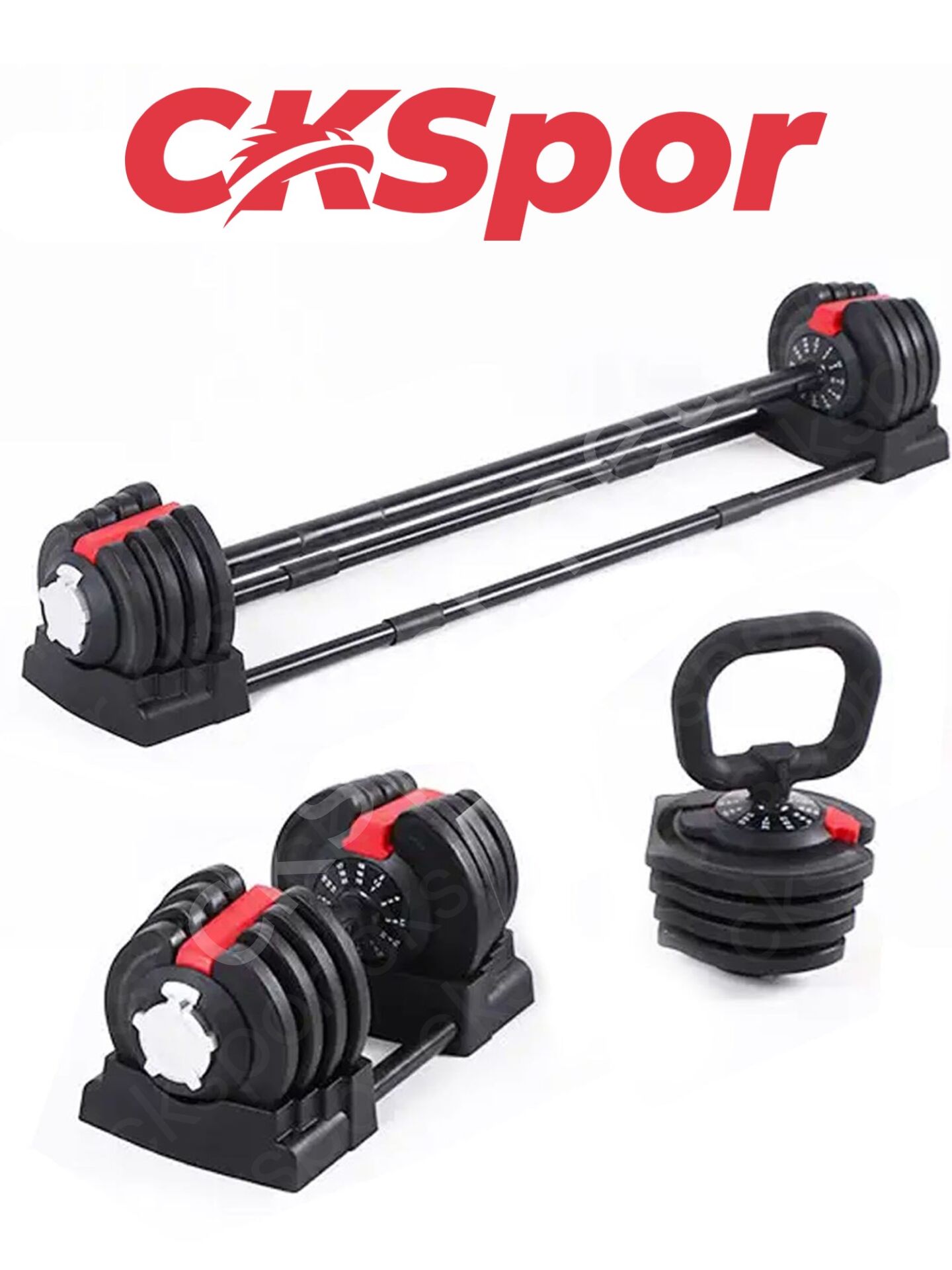 3’ü 1 Arada Ayarlanabilir Ağırlık Set 18 Kg Dambıl Halter ve Kettlebell Fonksiyonlu Fitness Ekipmanı