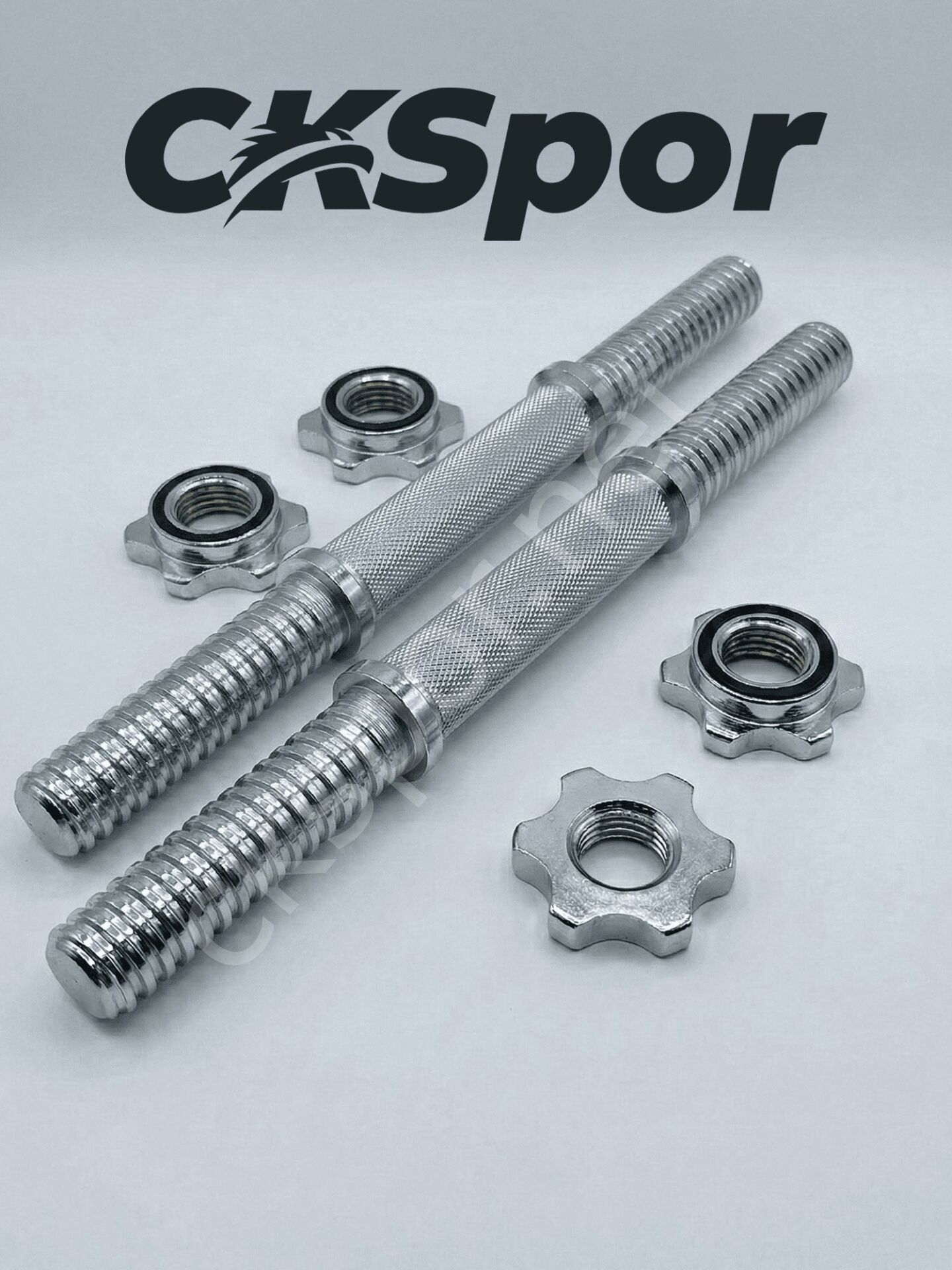 2 Adet 35 CM Krom Dumbbell Bar Seti - Yıldız Vidalı Çelik Ağırlık Bar (20mm Çap) - Çiftli Dambıl Bar