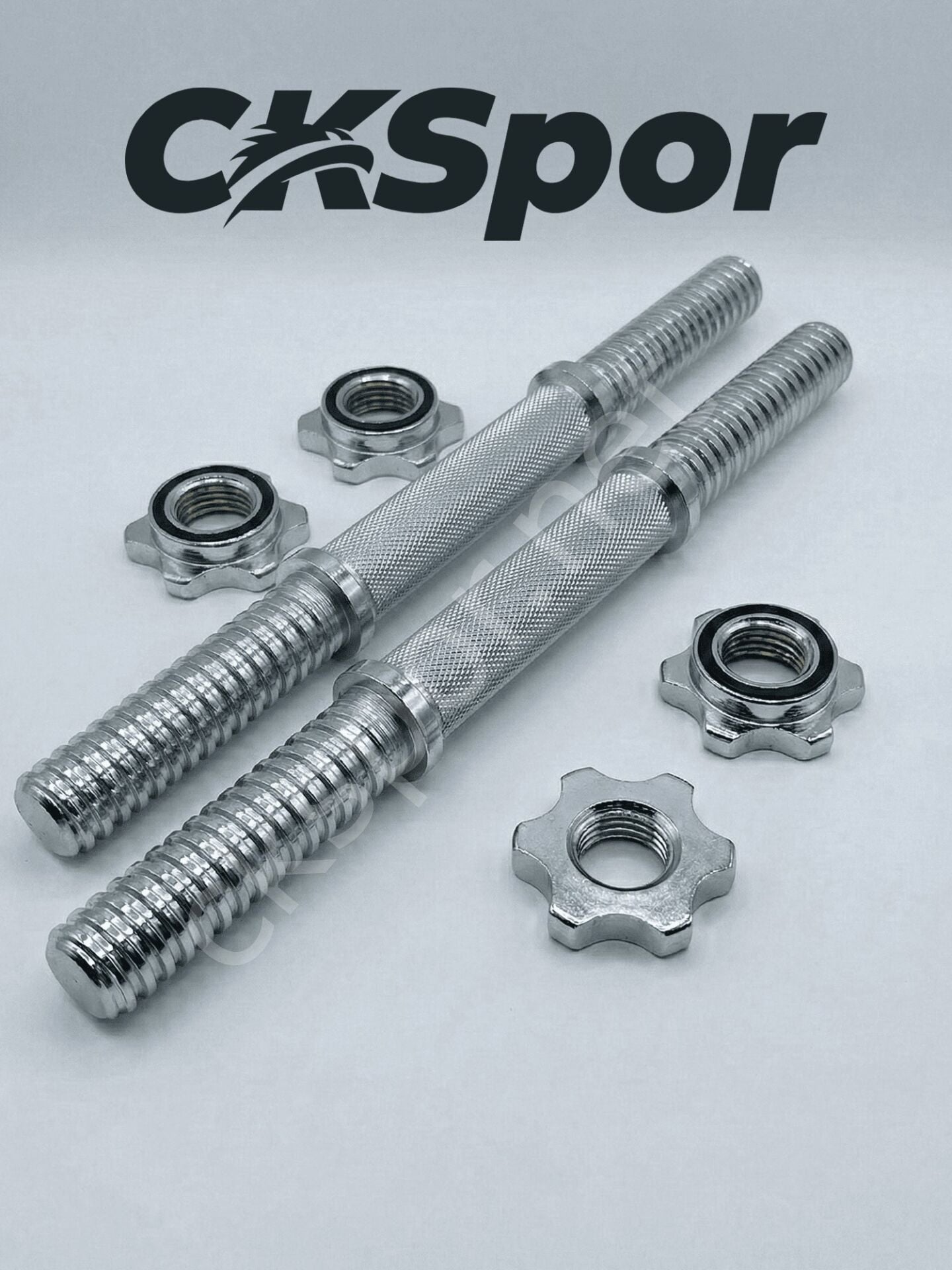 2 Adet 35 CM Krom Dumbbell Bar Seti - Yıldız Vidalı Çelik Ağırlık Bar (20mm Çap) - Çiftli Dambıl Bar