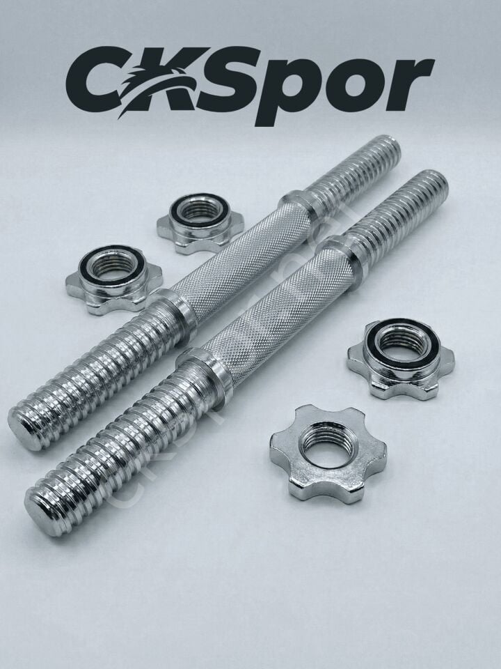 2 Adet 35 CM Krom Dumbbell Bar Seti - Yıldız Vidalı Çelik Ağırlık Bar (20mm Çap) - Çiftli Dambıl Bar