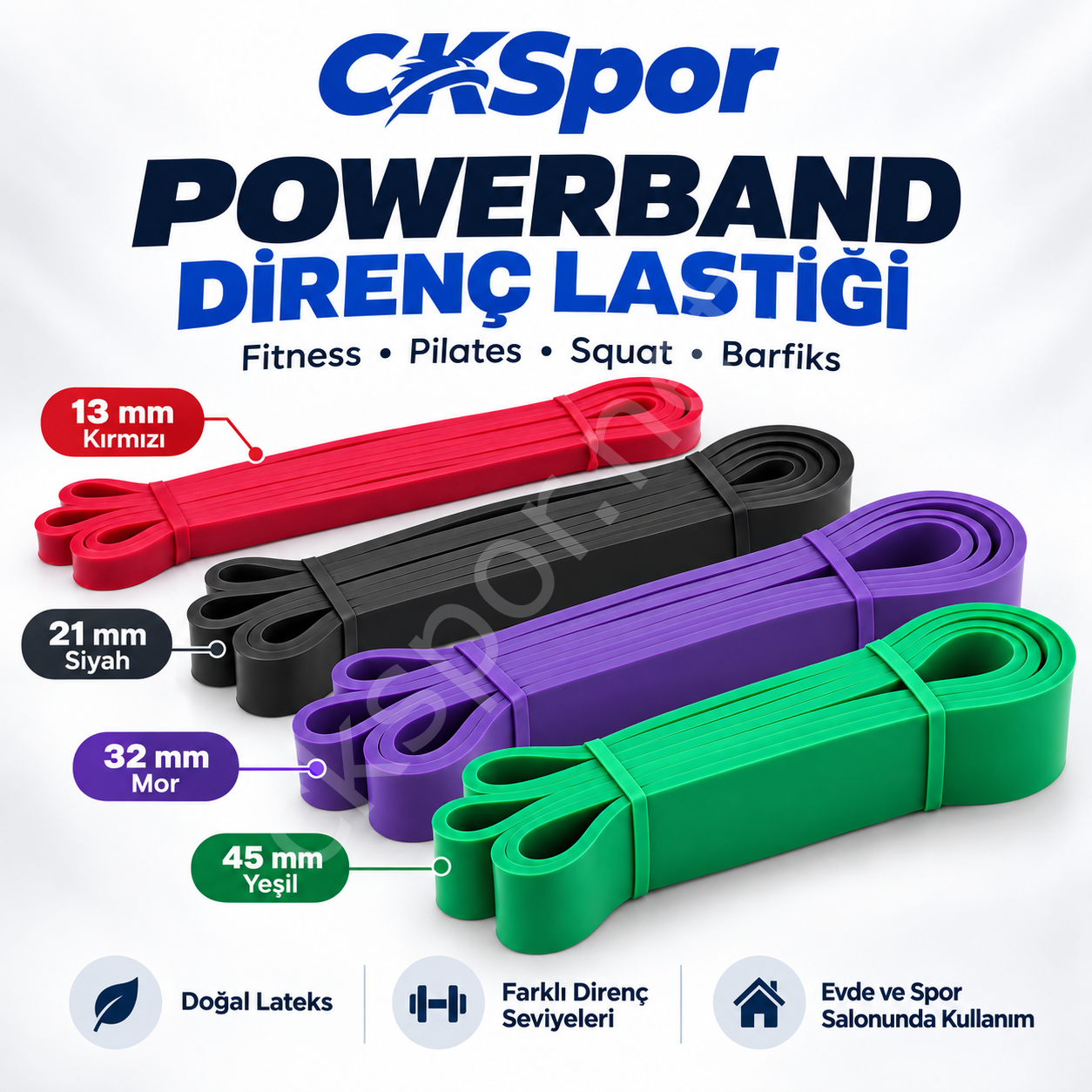 CKSPOR Powerband Direnç Lastiği Fitness Pilates Squat Barfiks Güç ve Egzersiz Bandı
