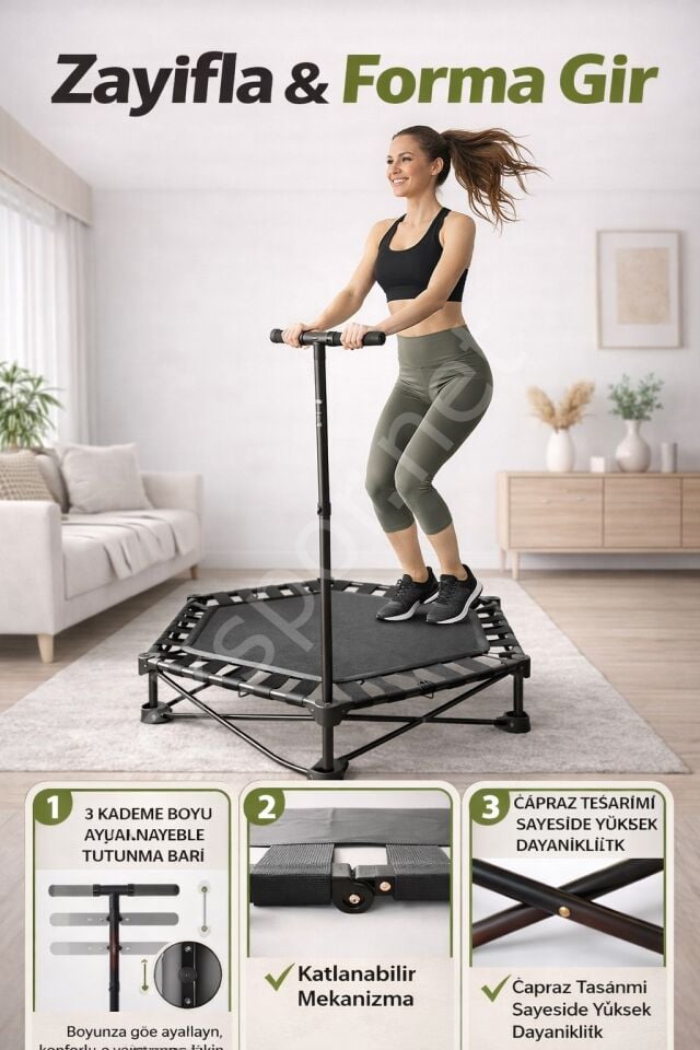 Katlanabilir Taşınabilir Tutunmalı Trambolin Evde Kardiyo Fitness Egzersiz Aleti