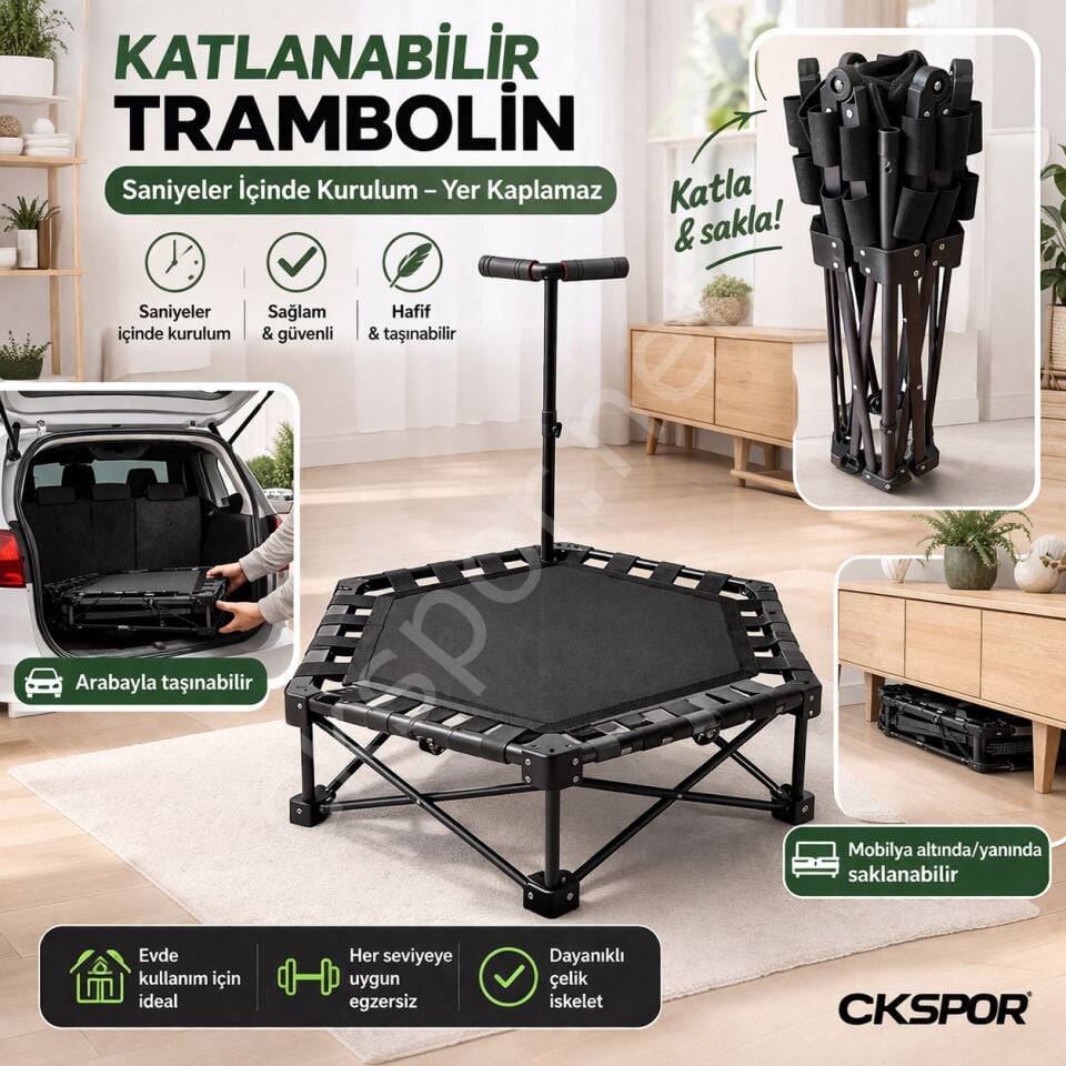 Katlanabilir Taşınabilir Tutunmalı Trambolin Evde Kardiyo Fitness Egzersiz Aleti