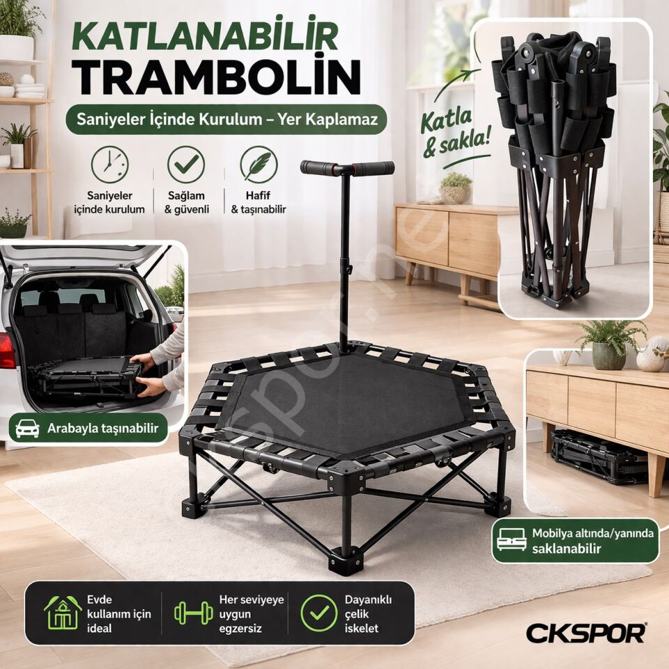 Katlanabilir Taşınabilir Tutunmalı Trambolin Evde Kardiyo Fitness Egzersiz Aleti
