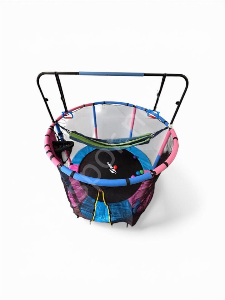 150 Cm Çocuk Trambolini Fileli Büyük Boy Çok Fonksiyonlu Basket Potası ve Hamaklı