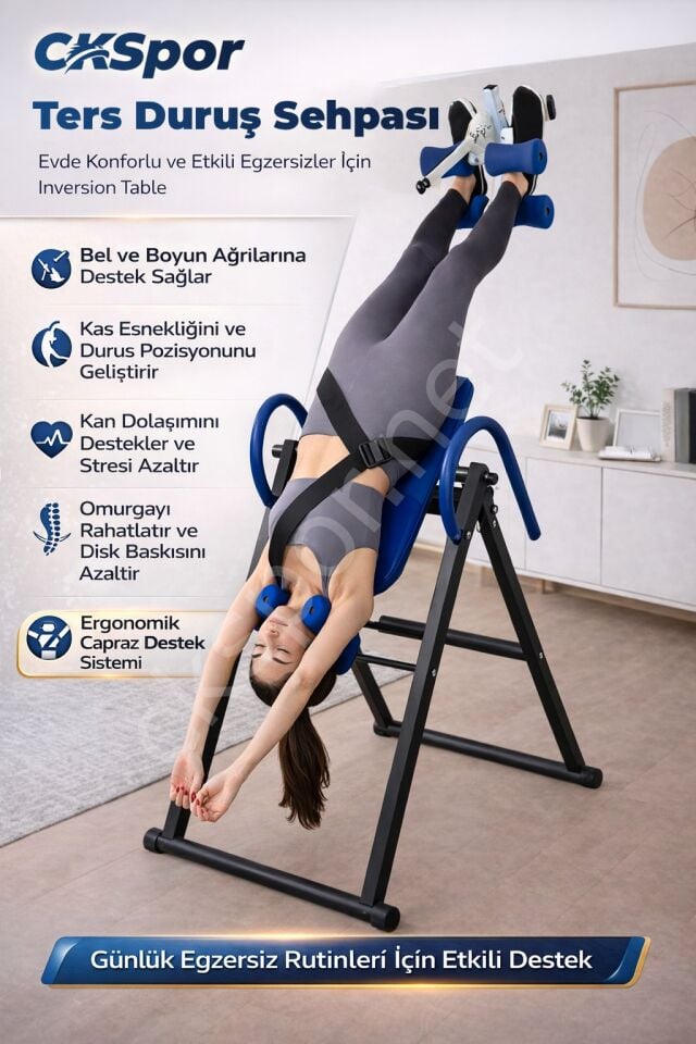 CKSPOR Ters Duruş Sehpası İnversion Table 150 Kg Evde Spor Bel Sırt Esnetme Aleti