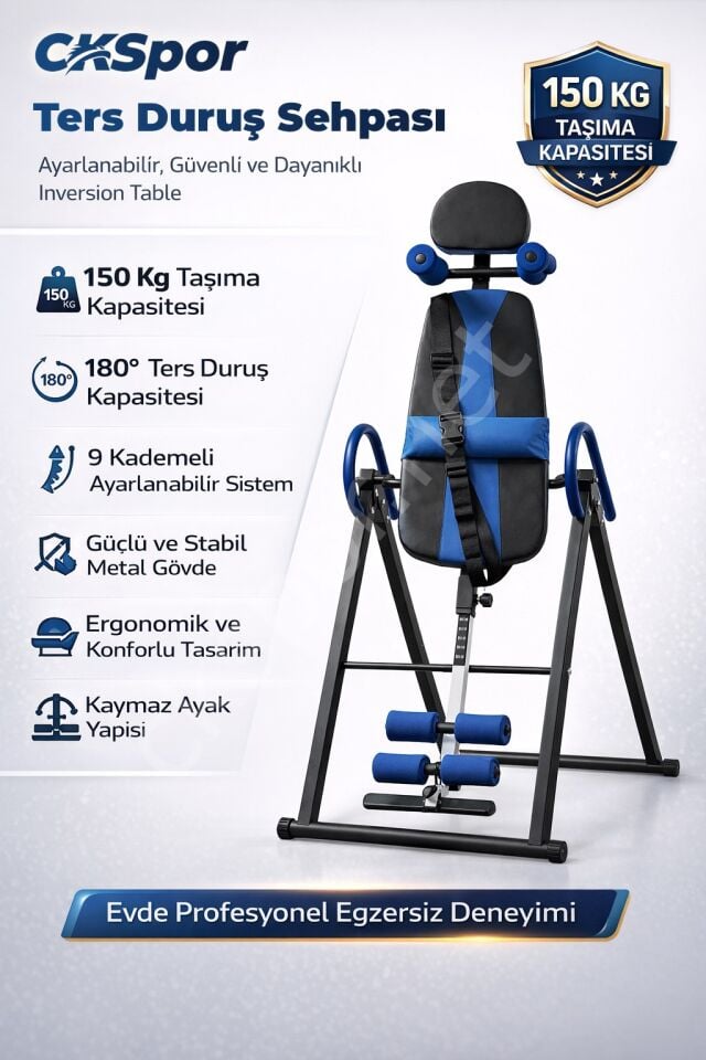 CKSPOR Ters Duruş Sehpası İnversion Table 150 Kg Evde Spor Bel Sırt Esnetme Aleti