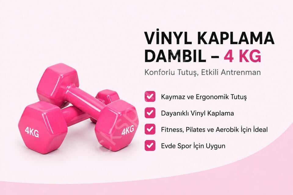 2’li Vinyl Dambıl Seti 4 Kg x 2 – Evde Fitness & Pilates İçin Vinil Kaplı Demir Dambıl
