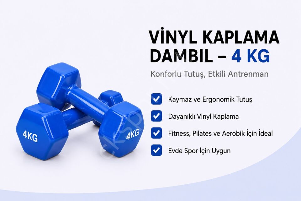 2’li Vinyl Dambıl Seti 4 Kg x 2 – Evde Fitness & Pilates İçin Vinil Kaplı Demir Dambıl
