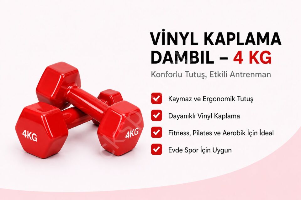 2’li Vinyl Dambıl Seti 4 Kg x 2 – Evde Fitness & Pilates İçin Vinil Kaplı Demir Dambıl