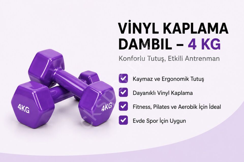 2’li Vinyl Dambıl Seti 4 Kg x 2 – Evde Fitness & Pilates İçin Vinil Kaplı Demir Dambıl