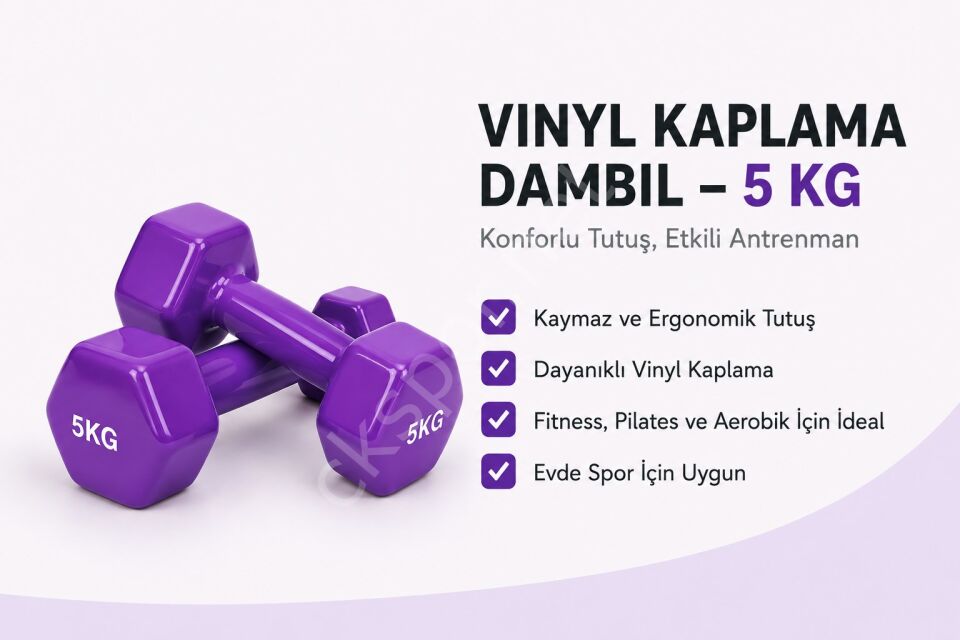2’li Vinyl Dambıl Seti 5 Kg x 2 – Evde Fitness & Pilates İçin Vinil Kaplı Demir Dambıl