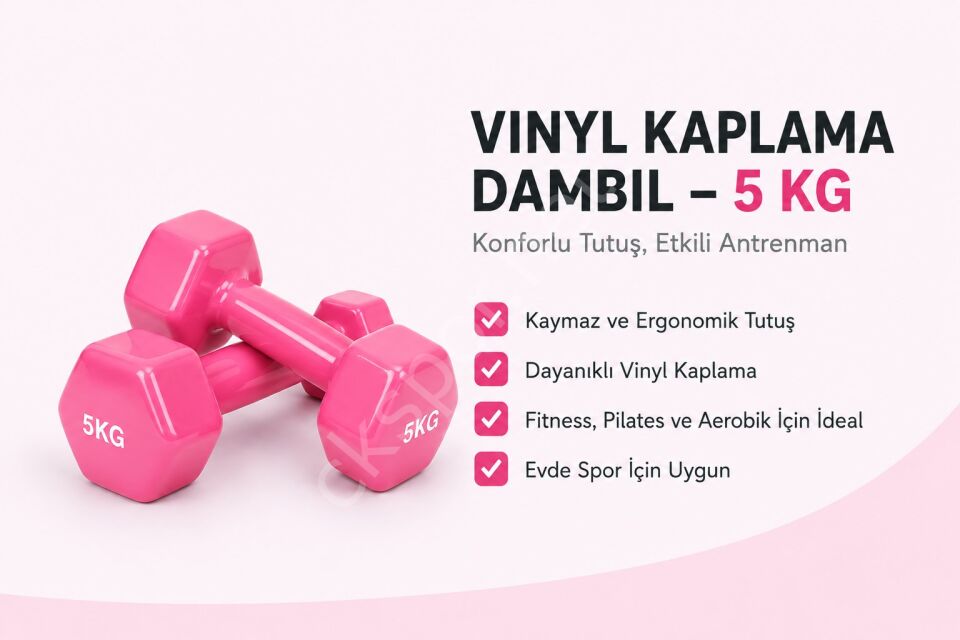 2’li Vinyl Dambıl Seti 5 Kg x 2 – Evde Fitness & Pilates İçin Vinil Kaplı Demir Dambıl