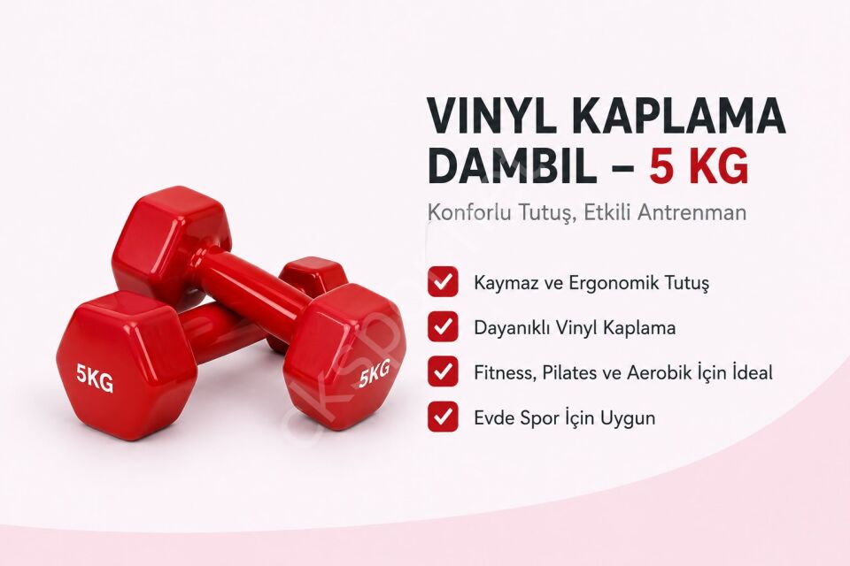 2’li Vinyl Dambıl Seti 5 Kg x 2 – Evde Fitness & Pilates İçin Vinil Kaplı Demir Dambıl