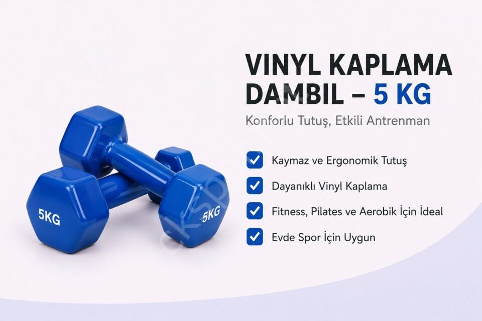 2’li Vinyl Dambıl Seti 5 Kg x 2 – Evde Fitness & Pilates İçin Vinil Kaplı Demir Dambıl