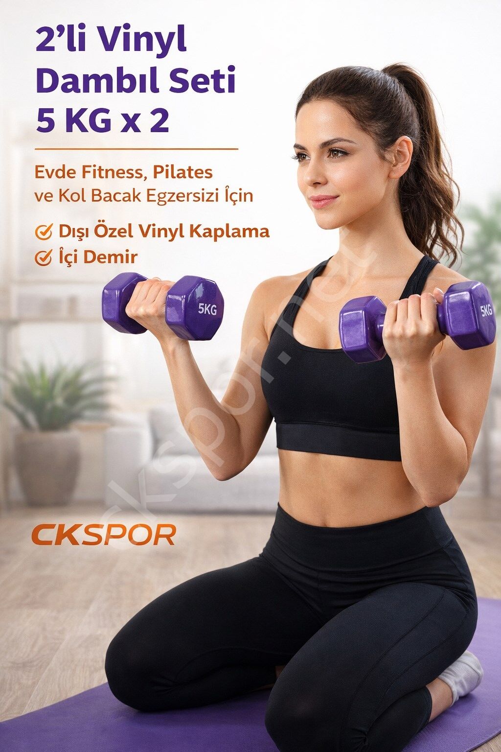 2’li Vinyl Dambıl Seti 5 Kg x 2 – Evde Fitness & Pilates İçin Vinil Kaplı Demir Dambıl