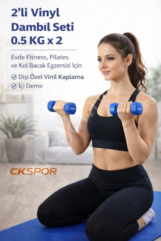 2’li Vinyl Dambıl Seti 0,5 KG x 2 – Evde Fitness & Pilates İçin Vinil Kaplı Demir Dambıl