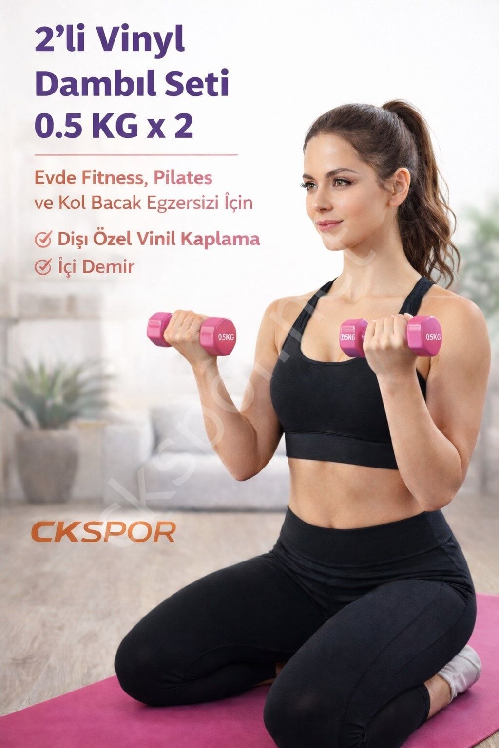 2’li Vinyl Dambıl Seti 0,5 KG x 2 – Evde Fitness & Pilates İçin Vinil Kaplı Demir Dambıl