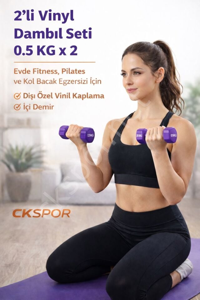 2’li Vinyl Dambıl Seti 0,5 KG x 2 – Evde Fitness & Pilates İçin Vinil Kaplı Demir Dambıl