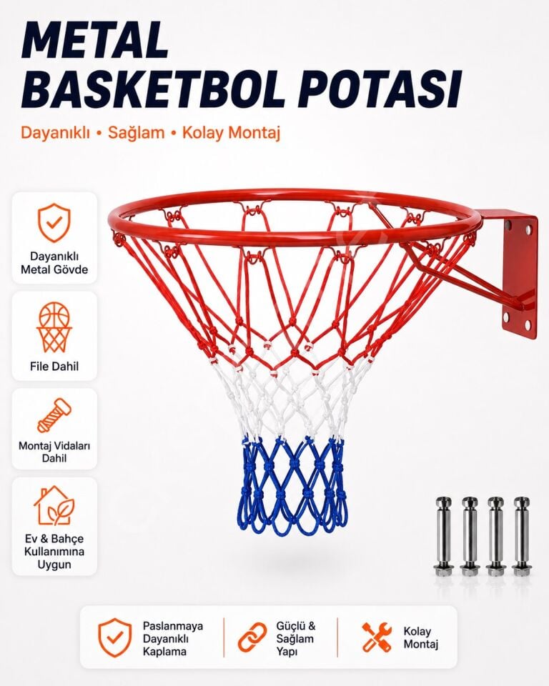CKSpor Basketbol Potası ve Filesi 45 Cm Çember Çapı Duvara Monte Basketbol Çemberi