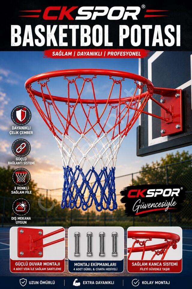 CKSpor Basketbol Potası ve Filesi 45 Cm Çember Çapı Duvara Monte Basketbol Çemberi