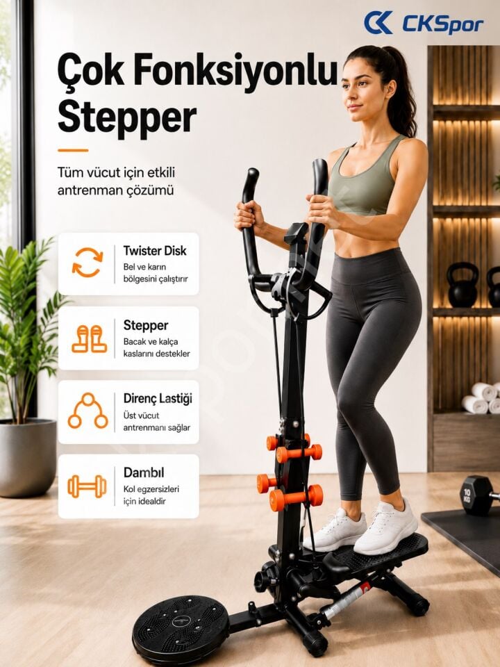 Çok Fonksiyonlu Stepper Egzersiz Aleti Twister Diskli Dambıllı Direnç Lastikli Kondisyon Aleti