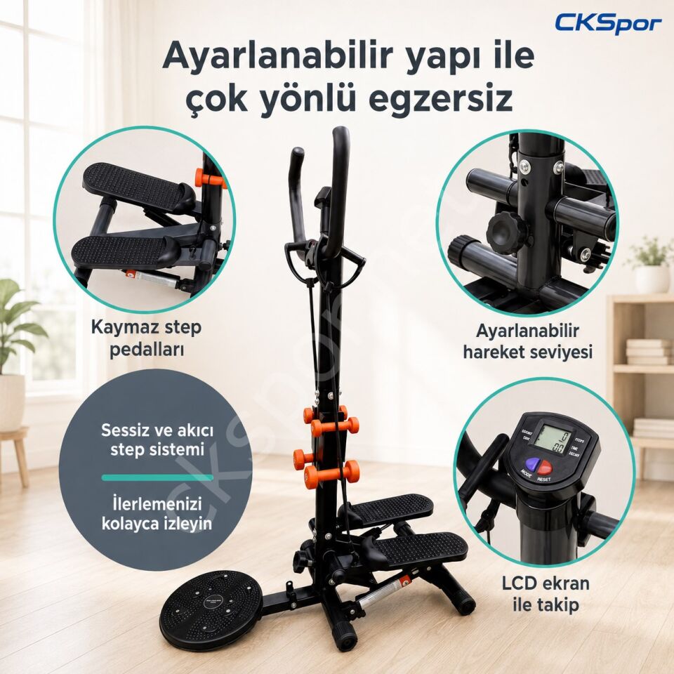 Çok Fonksiyonlu Stepper Egzersiz Aleti Twister Diskli Dambıllı Direnç Lastikli Kondisyon Aleti