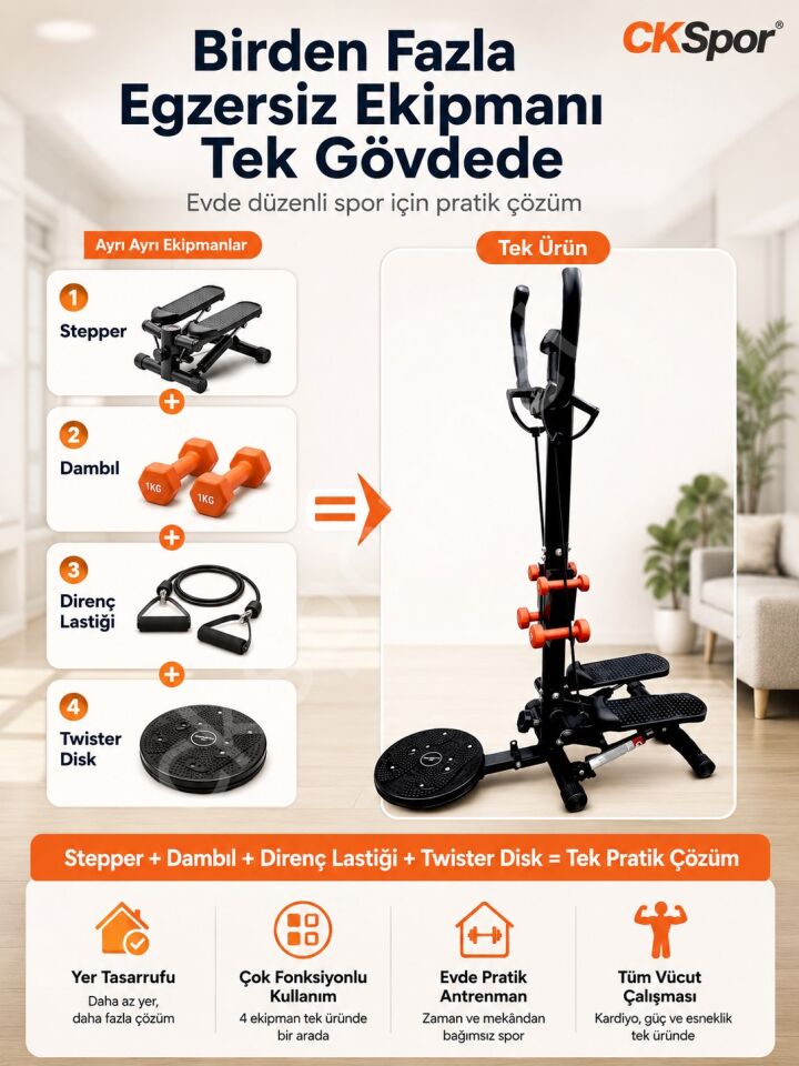 Çok Fonksiyonlu Stepper Egzersiz Aleti Twister Diskli Dambıllı Direnç Lastikli Kondisyon Aleti