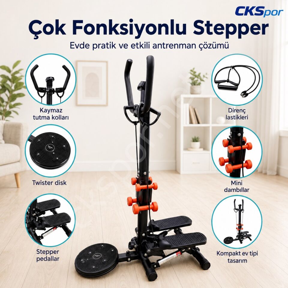 Çok Fonksiyonlu Stepper Egzersiz Aleti Twister Diskli Dambıllı Direnç Lastikli Kondisyon Aleti