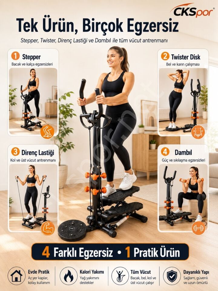 Çok Fonksiyonlu Stepper Egzersiz Aleti Twister Diskli Dambıllı Direnç Lastikli Kondisyon Aleti