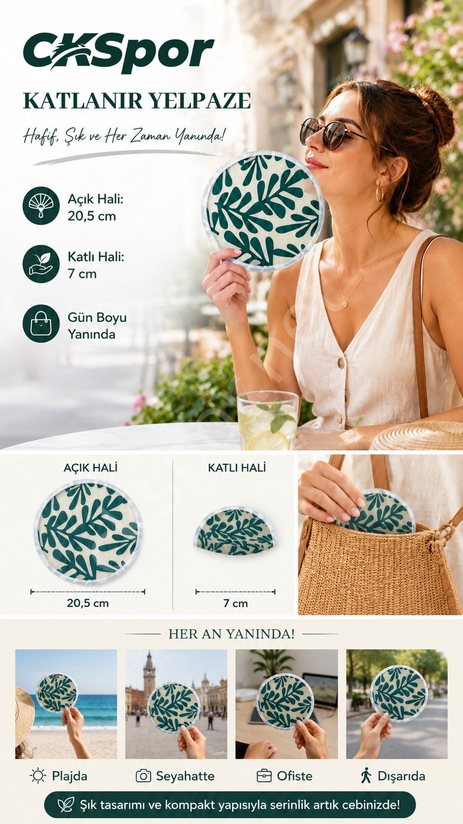 CKSPOR Katlanır Yelpaze Taşınabilir Mini El Yelpazesi 20,5 cm