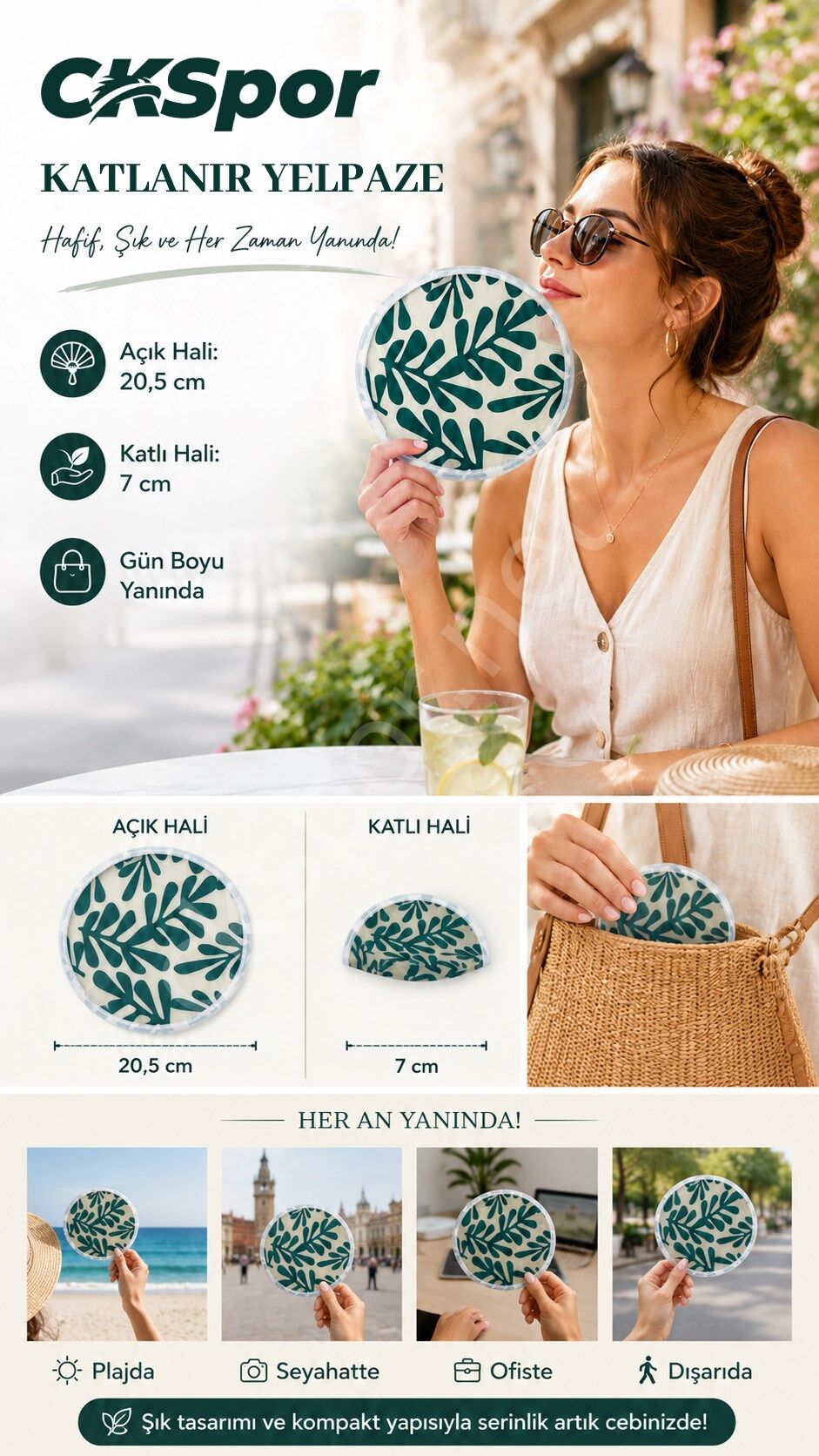 CKSPOR Katlanır Yelpaze Taşınabilir Mini El Yelpazesi 20,5 cm