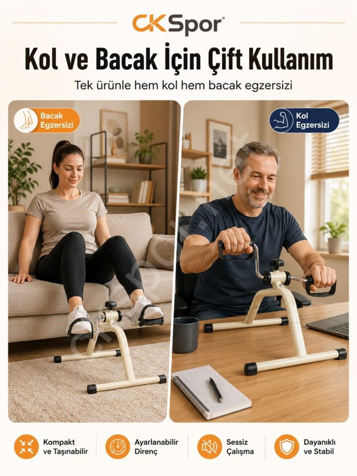 CKSpor Pratik Mini Egzersiz Bisikleti Kol Bacak Pedalı Kondisyon Bisikleti