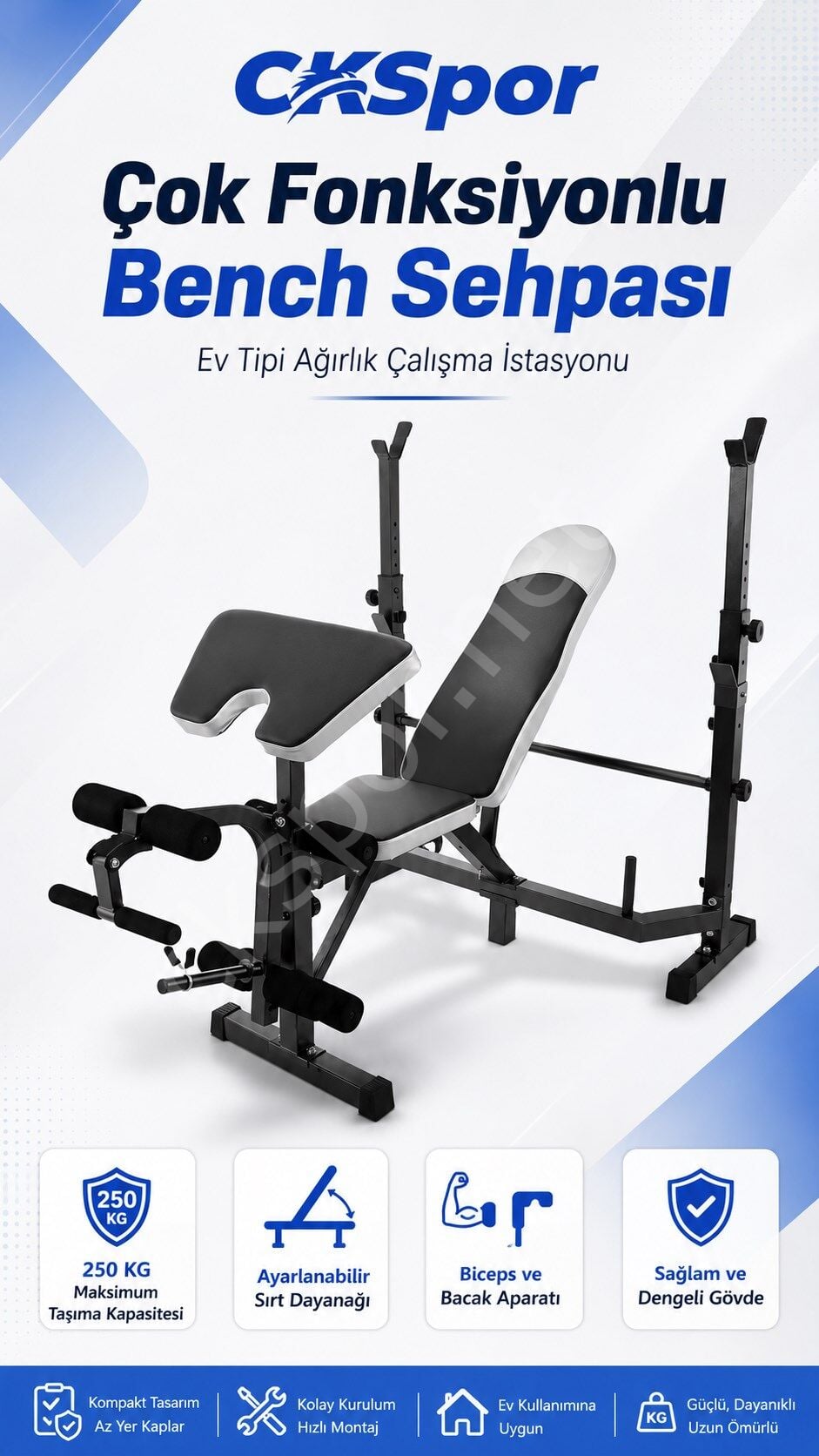 Çok Fonksiyonlu Bench Press Sehpası Biceps ve Bacak Aparatlı Ağırlık Çalışma İstasyonu