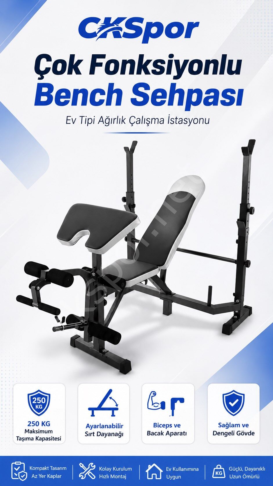 Çok Fonksiyonlu Bench Press Sehpası Biceps ve Bacak Aparatlı Ağırlık Çalışma İstasyonu