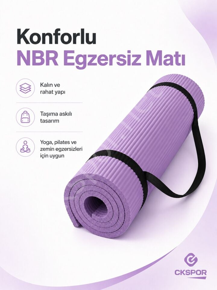 CKSpor 15 mm NBR Kaymaz Pilates Matı Taşıma Askılı Kalın Yoga ve Egzersiz Minderi