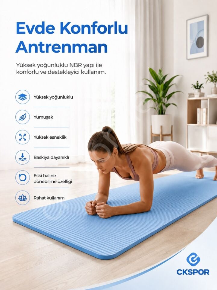 CKSpor 15 mm NBR Kaymaz Pilates Matı Taşıma Askılı Kalın Yoga ve Egzersiz Minderi