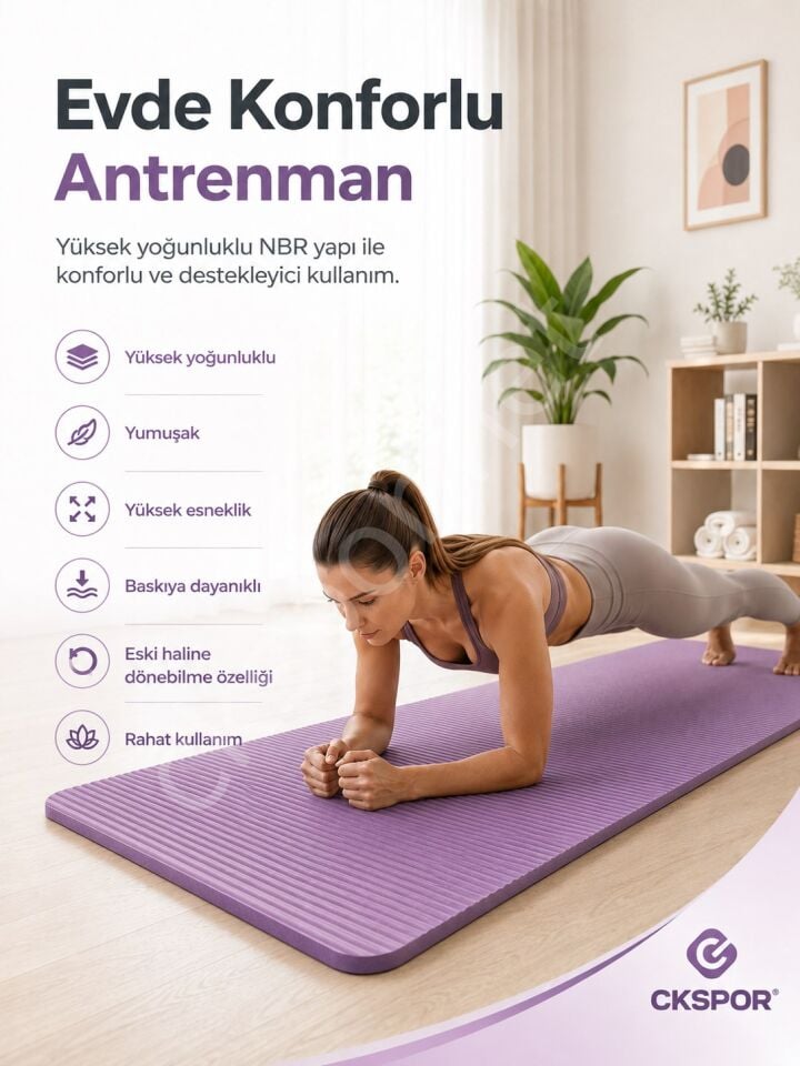 CKSpor 15 mm NBR Kaymaz Pilates Matı Taşıma Askılı Kalın Yoga ve Egzersiz Minderi