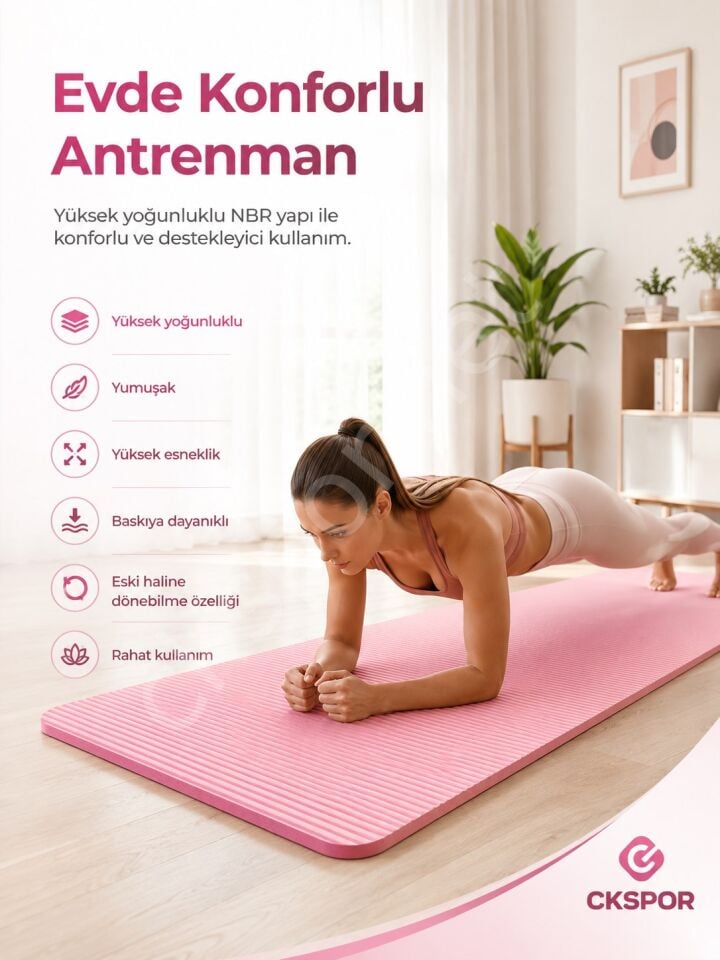 CKSpor 15 mm NBR Kaymaz Pilates Matı Taşıma Askılı Kalın Yoga ve Egzersiz Minderi