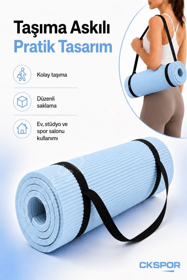 CKSpor 10 mm NBR Kaymaz Pilates Matı Taşıma Askılı Kalın Yoga ve Egzersiz Minderi