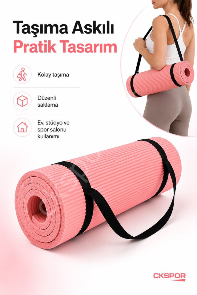 CKSpor 10 mm NBR Kaymaz Pilates Matı Taşıma Askılı Kalın Yoga ve Egzersiz Minderi